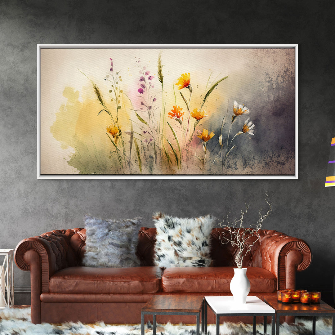 WILDFLOWERS Watercolor Floral Framed Canvas Print