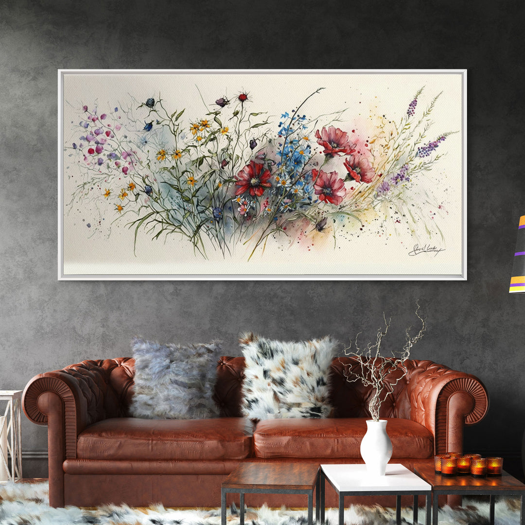 Beautiful Wildflowers, Wild Flower Art, Watercolor Floral Framed Canvas Print, Wall Art, Rustic Farmhouse Decor, Classic Art, Mother's Day