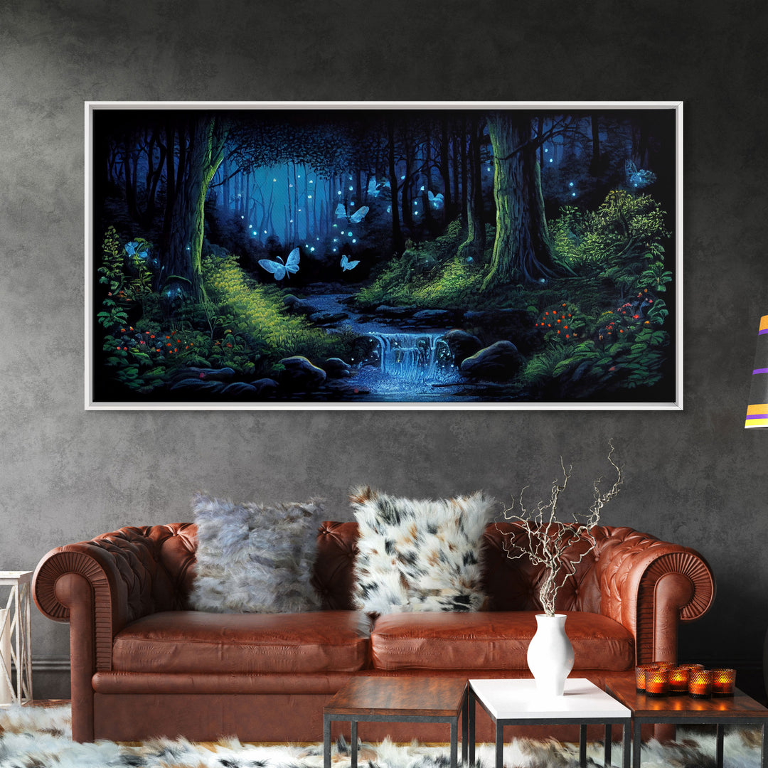 Enchanted Forest Painting, Fantasy Art, Fairy House, Fantasy, Woodland Decor, Woods, Forest, Fairy Forest with Blue Butterflies