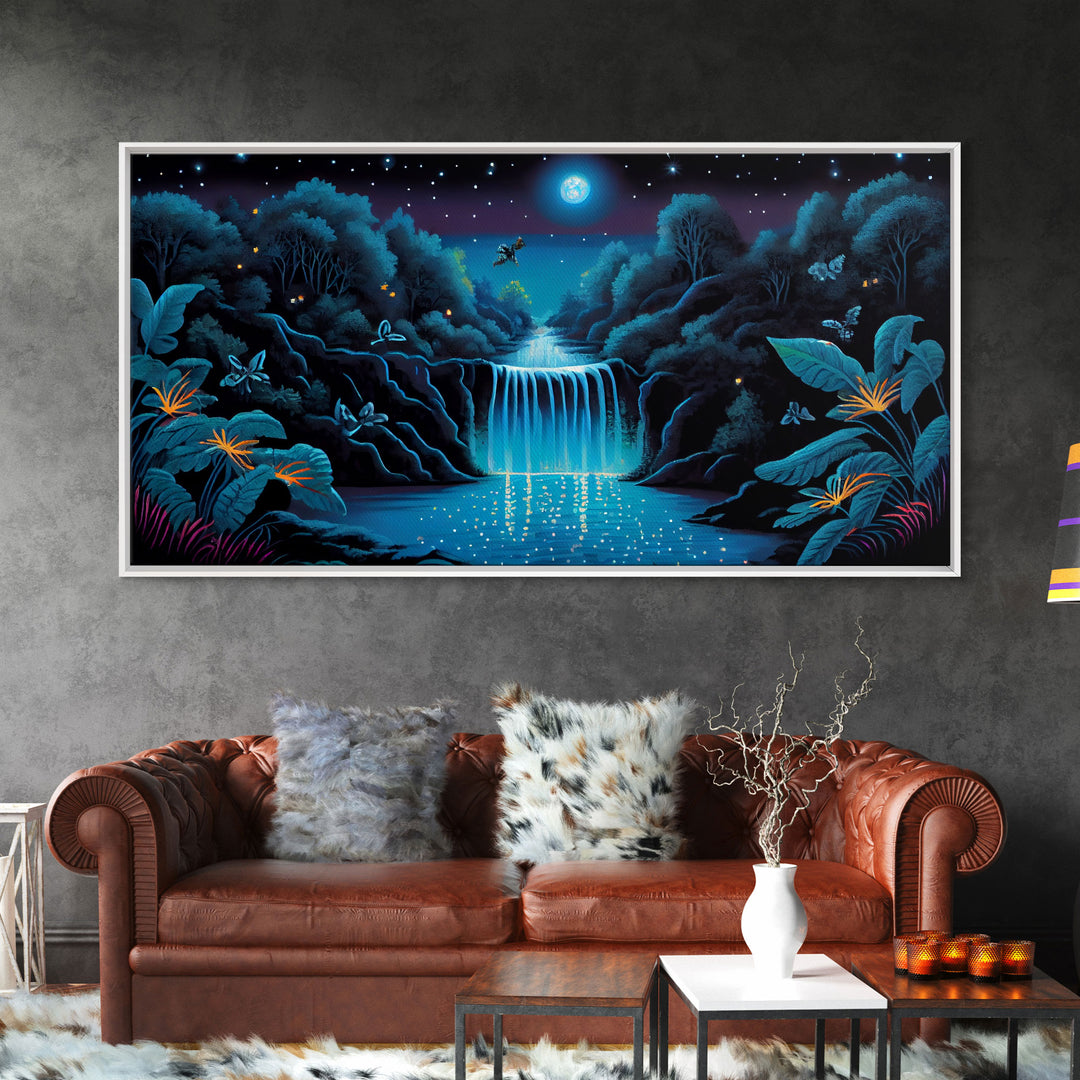 The Secret Waterfall, Enchanted Forest With Painting, Fantasy Art, Fairy House, Fantasy, Woodland Decor, Woods, Forest with Blue Butterflies