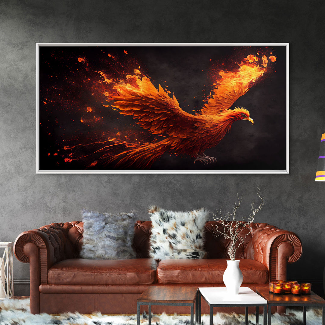 The Phoenix, Wall Art, Phoenix Bursting Into Flames, Fire, Framed Canvas Print, Unique Wall Art, Gift