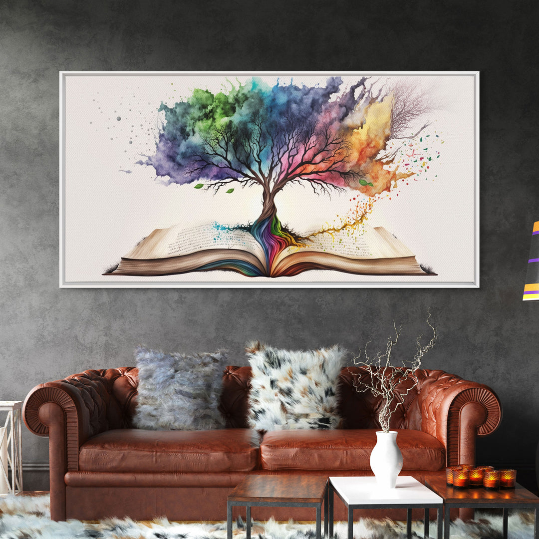 Tree of Knowledge, Framed Wall Art, Canvas Print, Watercolor, Huge Wall Art, Gift, Living Room Art, Fantasy Decor