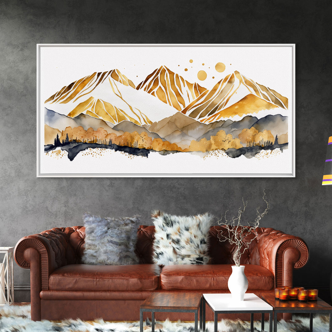 Golden Mountains Wall Art, Framed Canvas Print, Wall Decor, Mountain View, Smokey Mountain, Housewarming Gift, Mountain Painting