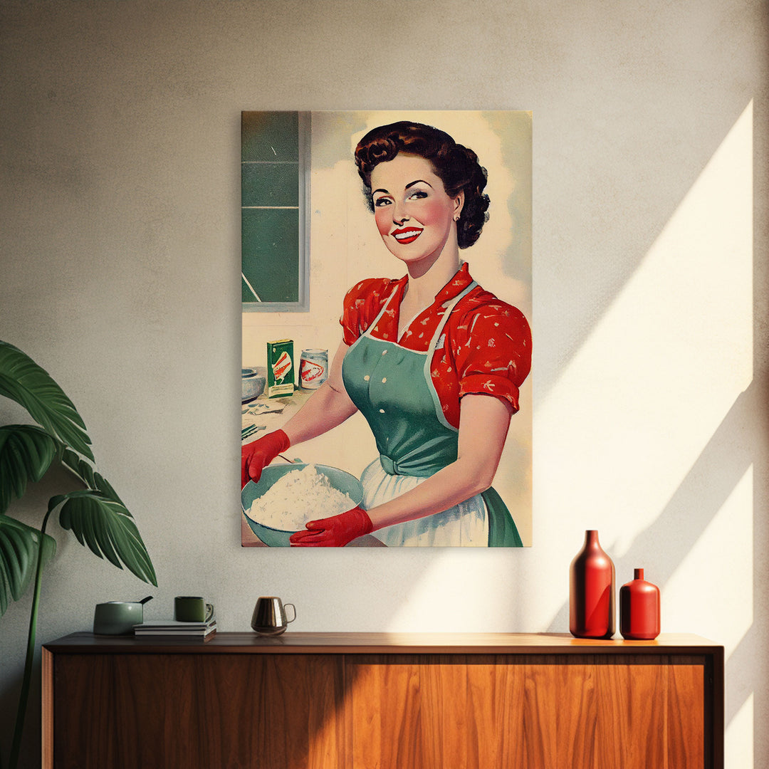 Retro 1950s Baking Advertisement, Home Maker, Kitchen Art, Framed Canvas Print, Framed Wall Art