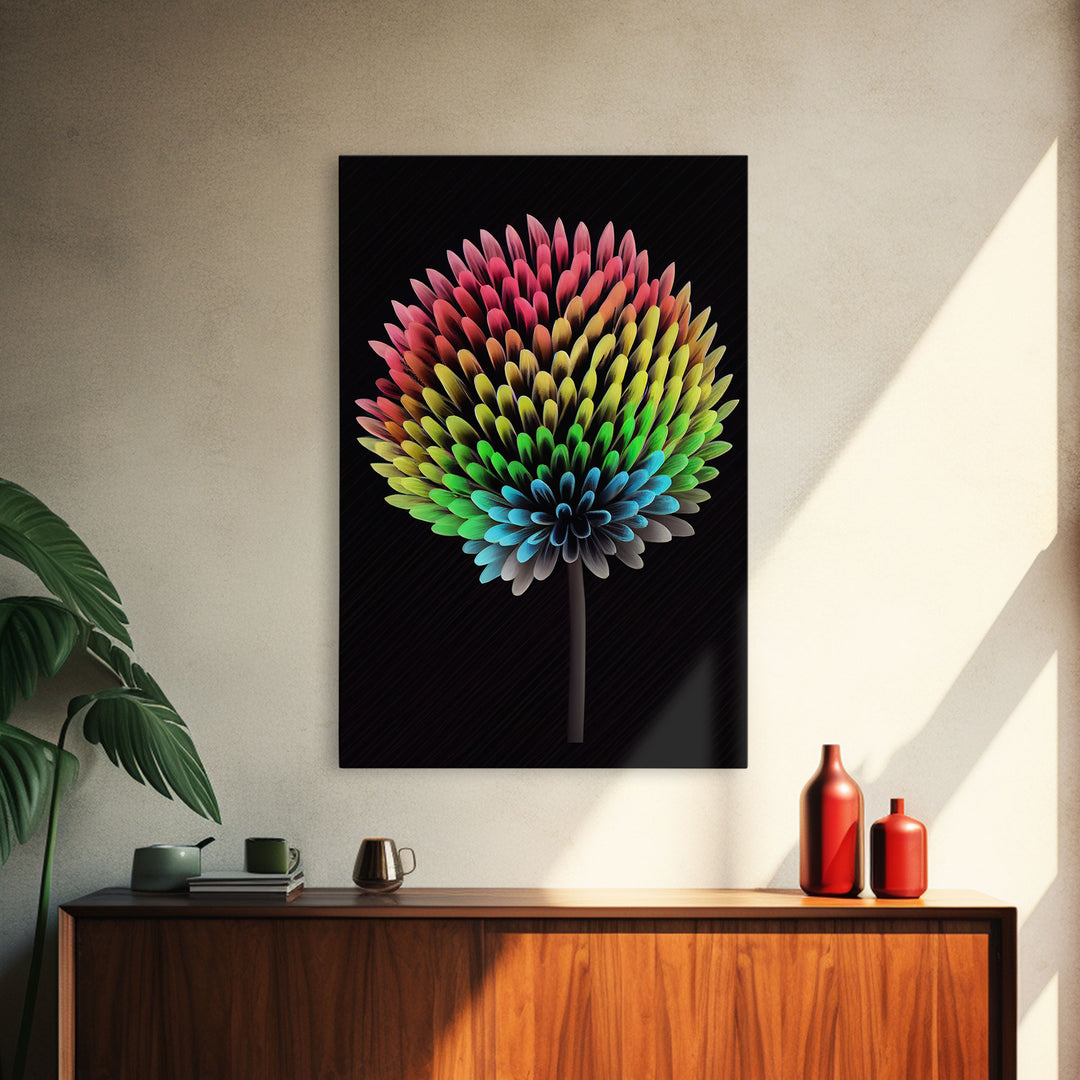 Neon Dandelion, Framed Canvas Print, Original Painting, Huge Wall Art, Large Format Living Room Art