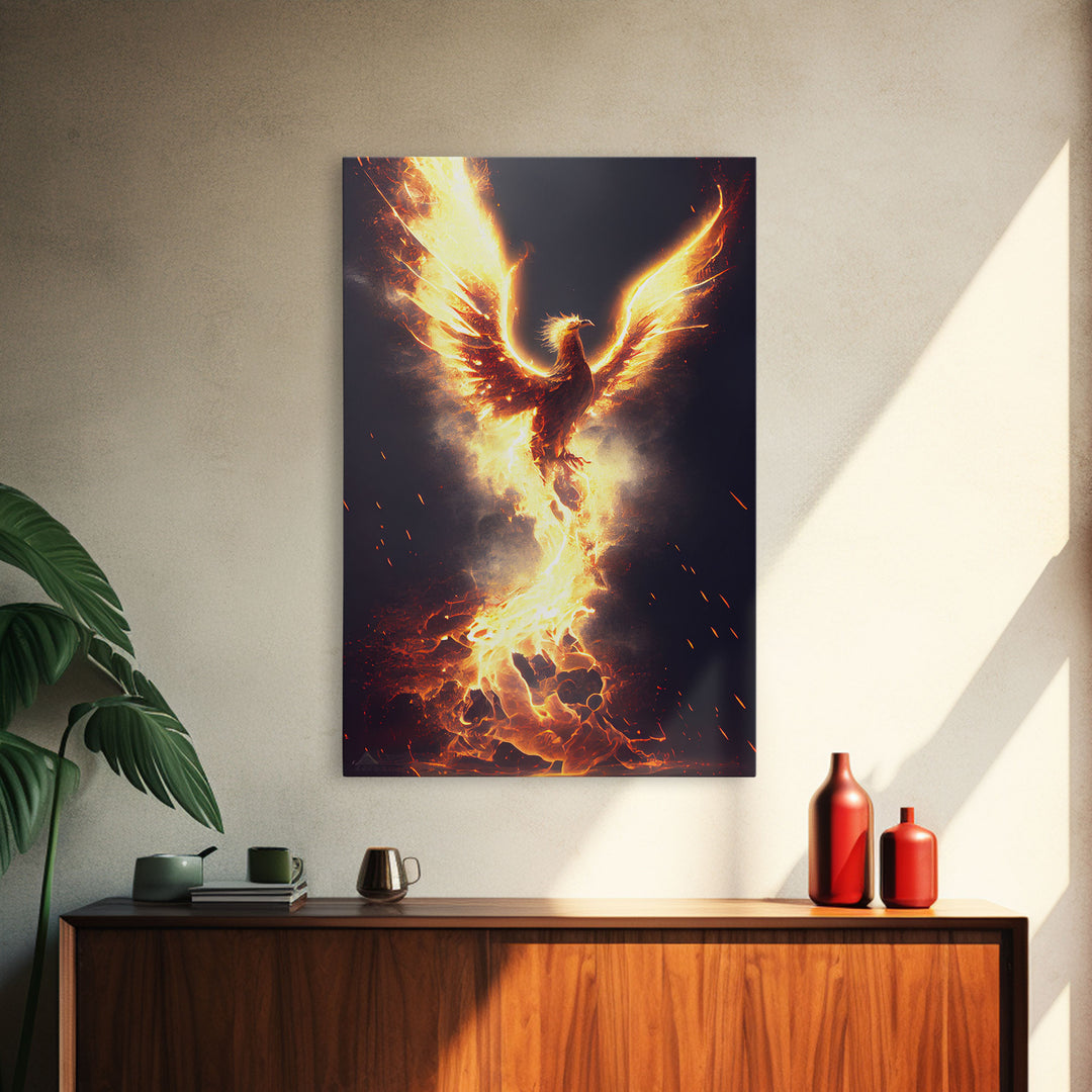 Phoenix In Flames, Retribution, Framed Canvas Print, The Phoenix, Framed Wall Art, Original Painting Phoenix