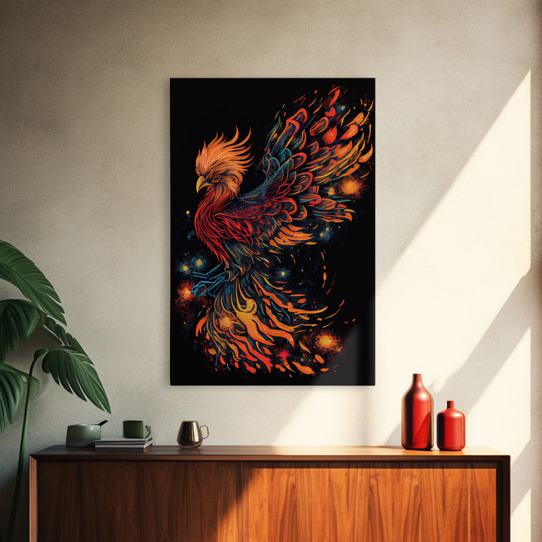 Phoenix In Flames, Retribution, Framed Canvas Print, The Phoenix, Framed Wall Art, Original Painting Phoenix, Fire Chicken