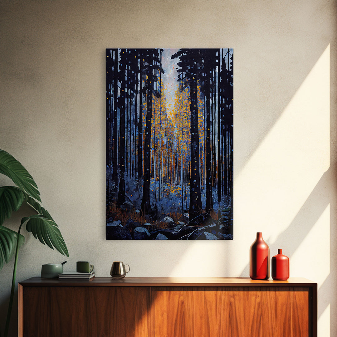 Original Abstract Forest Landscape Canvas Print Oil Painting, Abstract Texture Misty Woodland Painting Modern Living Room Wall Art Decor