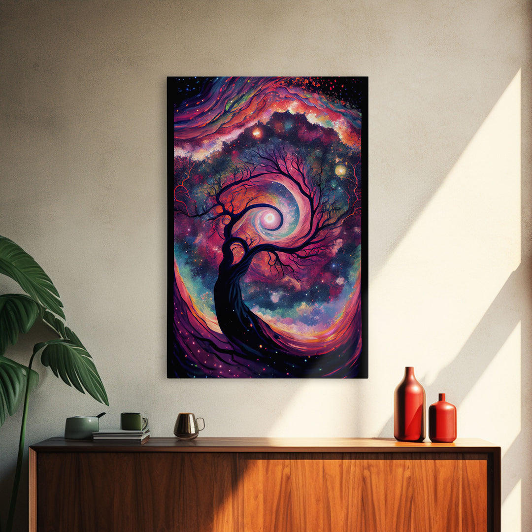 Whimsical and Mysterious Art, Framed Canvas Print, Wisteria Tree, Psychedelic / Trippy Painting