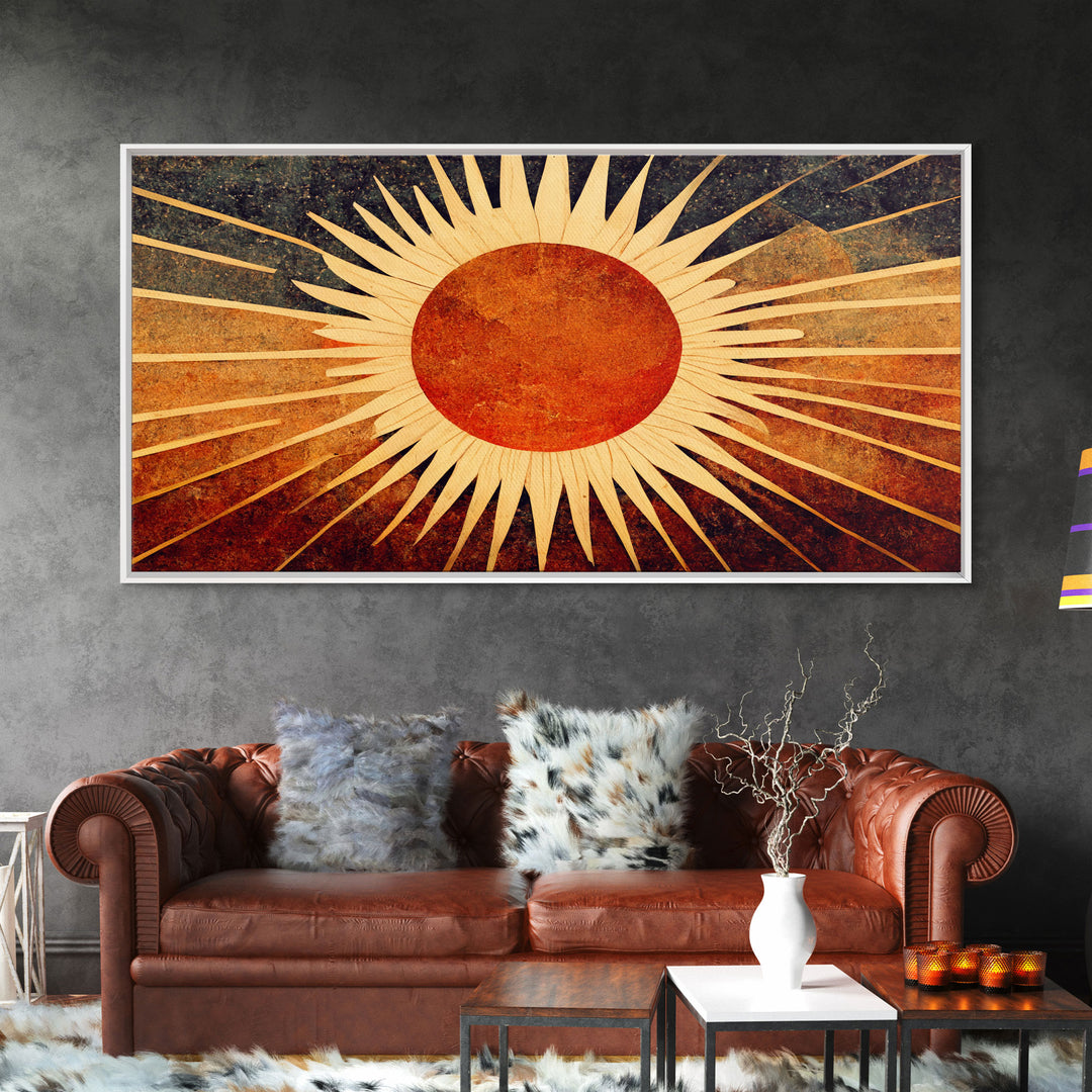 Abstract Midcentury Modern Sunburst, Canvas Print, Art Deco Style wall art, sun with sun rays, sun burst, boho style