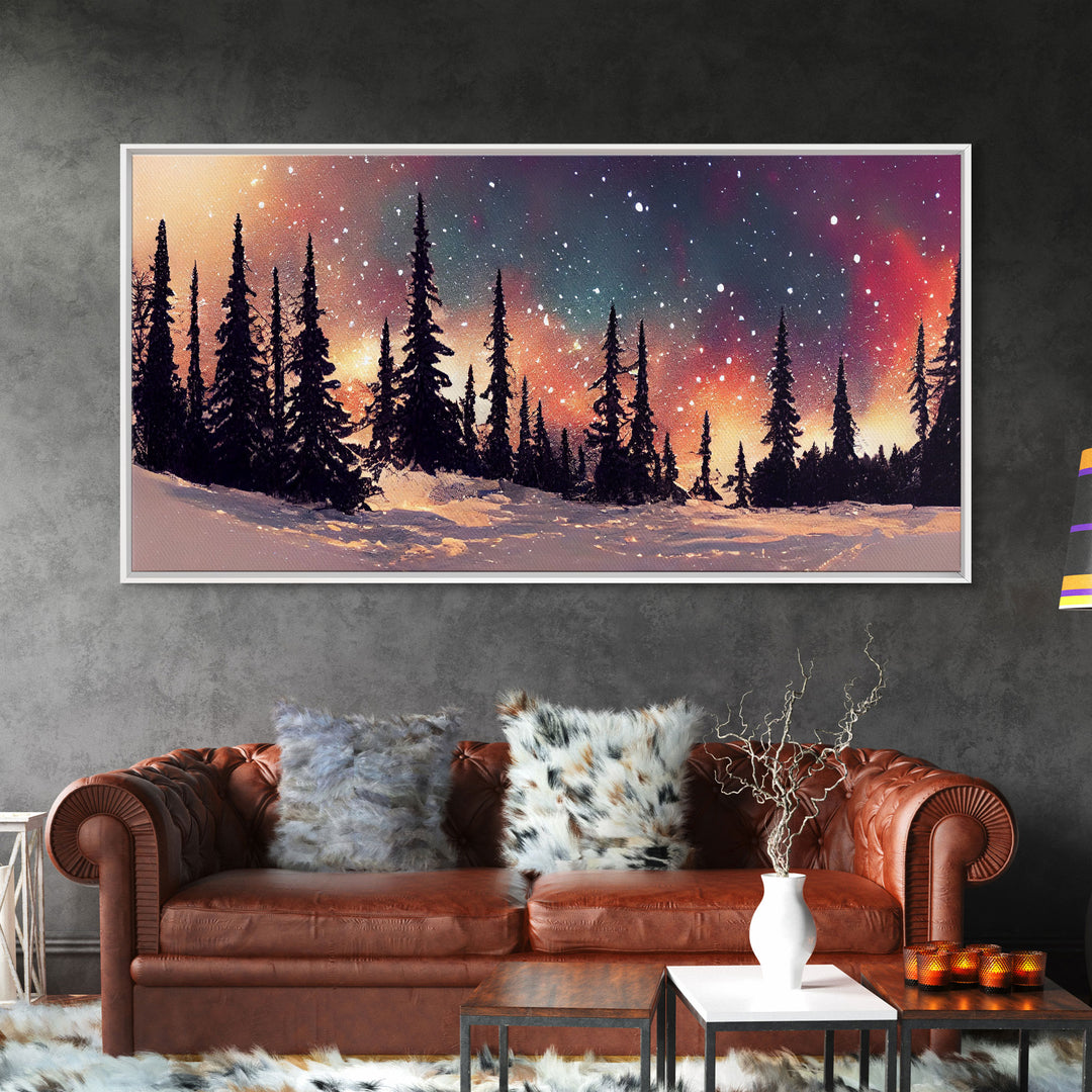 Snowfall in the forest, canvas print, winter wall art