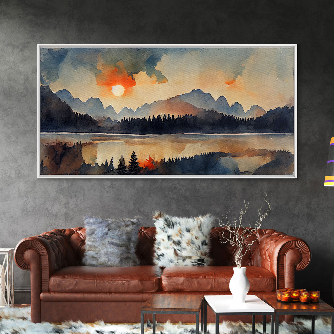 Watercolor forest fire, canvas print, landscape art, cool living room art, depressing art, painting reproduction print