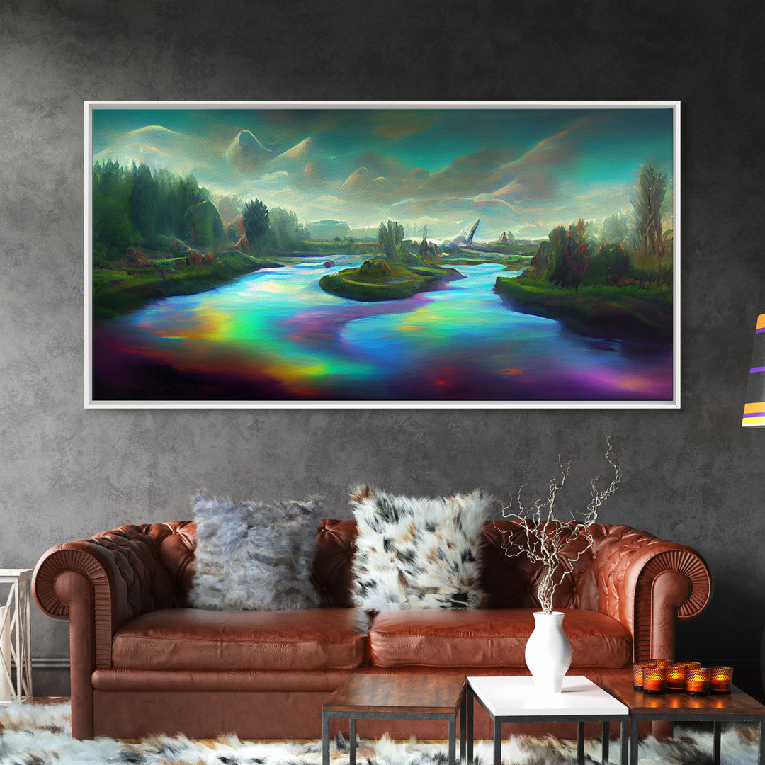 Psychedelic wall art, canvas print, trippy river nature print