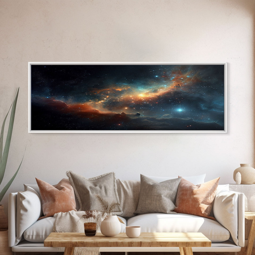 Starry Night Sky Canvas Print, Original Astral Bodies Painting Print, Panoramic / Large Format Wall Art, Framed Art