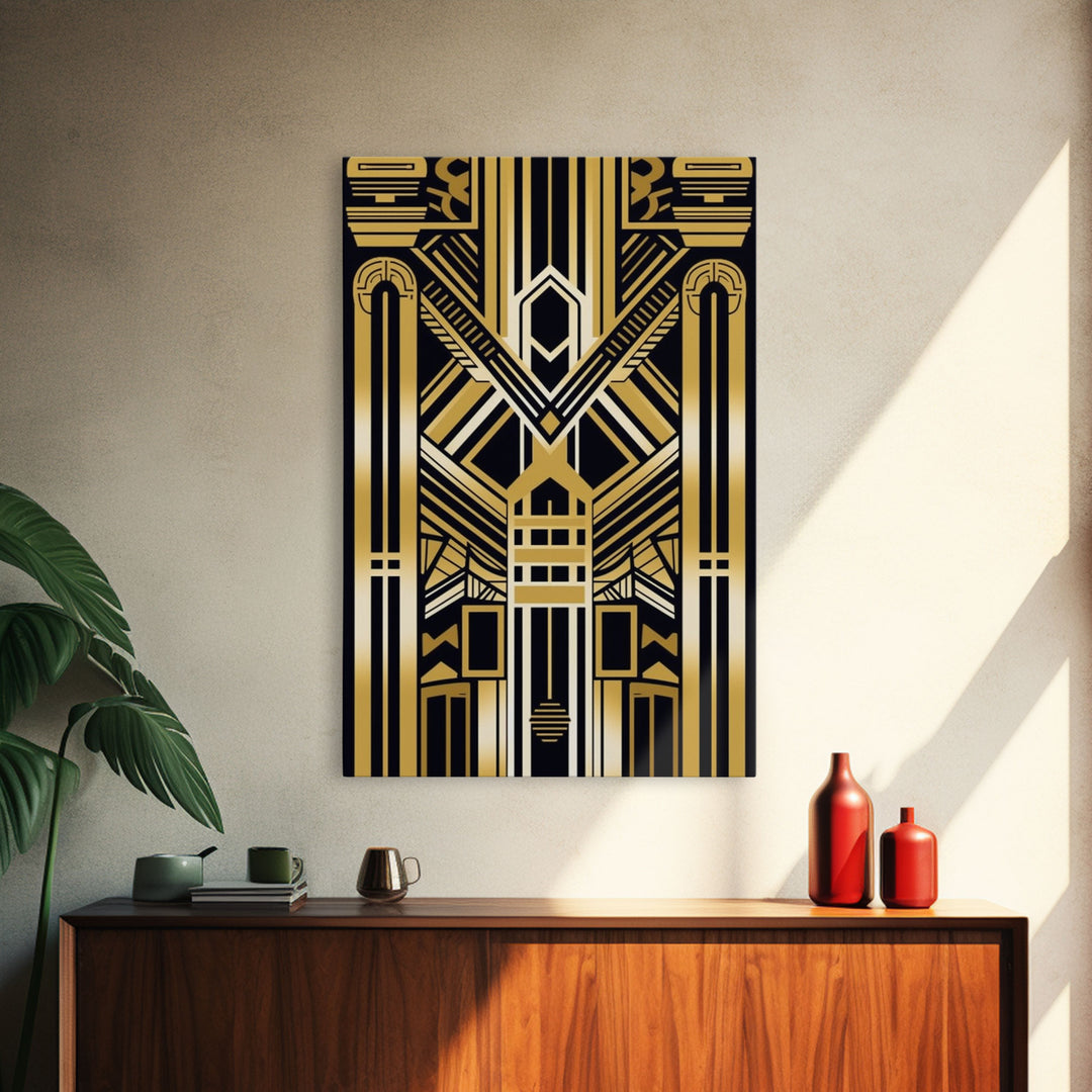 Art Deco Pattern Wall art, Framed Canvas Print, Art Deco, Gold art, Geometric art, Wall decor, Midcentury Modern, Lines art, Wall decor