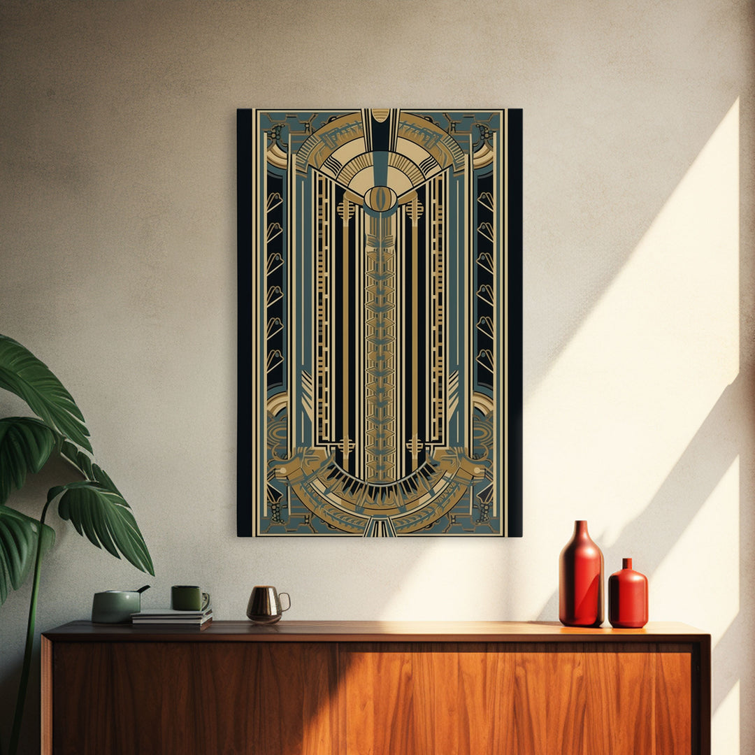 Art Deco Pattern Wall art | Framed Canvas Print | Art Deco | Gold & blue art | Wonderful art | Lines art | Geometric art | Living room art