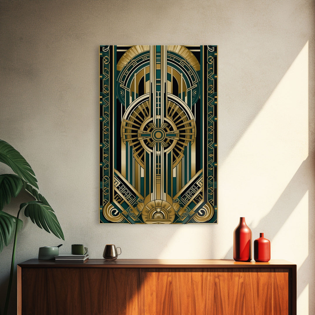 Art Deco Pattern Wall art | Framed Canvas Print | Art Deco | Gold & green art | Wonderful art | Lines art | Geometric art | Living room art