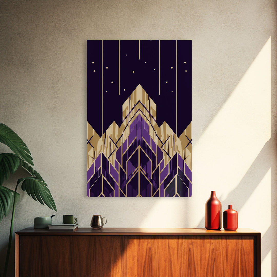 Art Deco Pattern Wall art, Framed Canvas Print, Art Deco, Gold & purple art, Canvas art, Abstract art, Office decor, Original painting