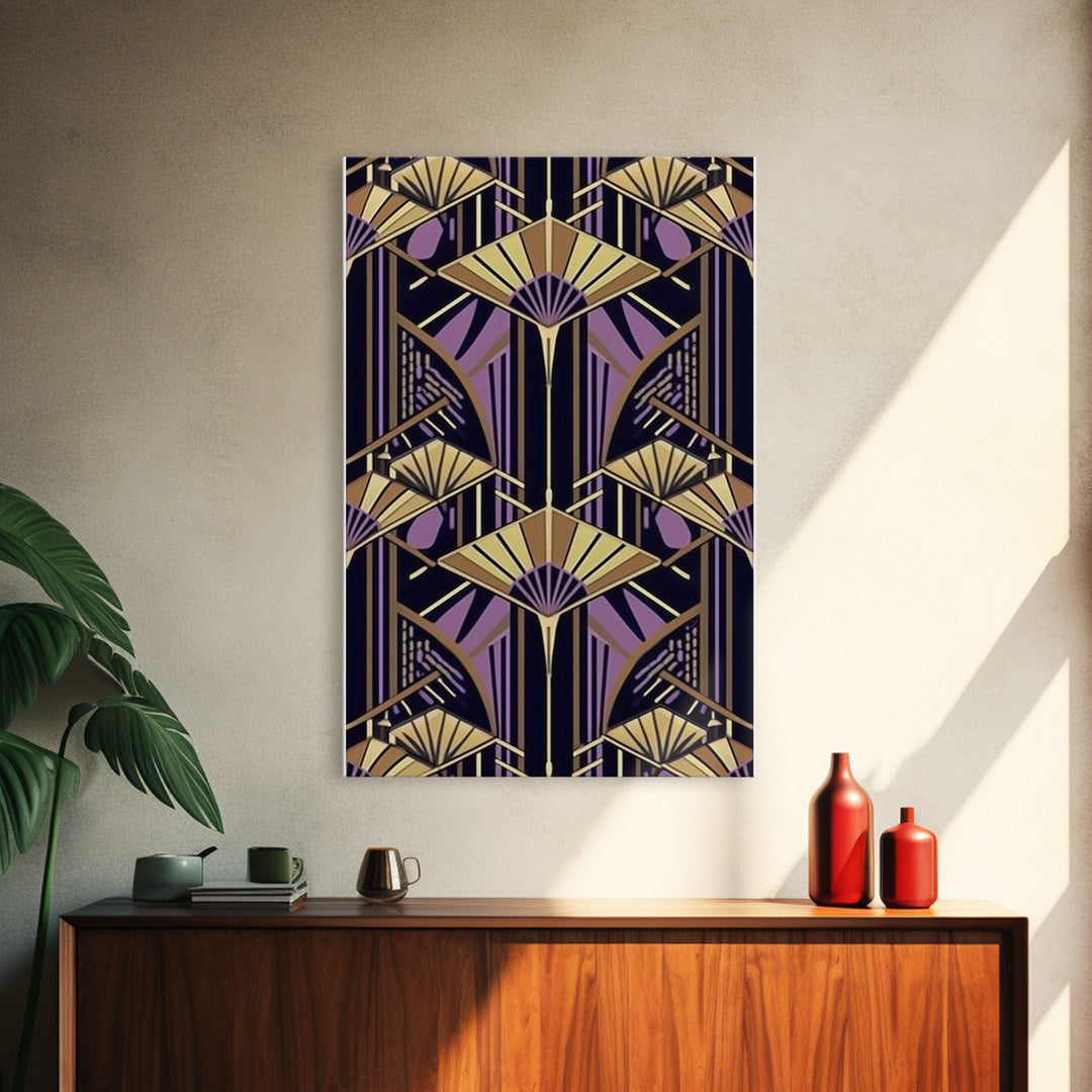 Art Deco Pattern Wall art - Framed Canvas Print - Art Deco - Stained glass art - Ornament art - Geometric art - Purple & gold art - Wall art