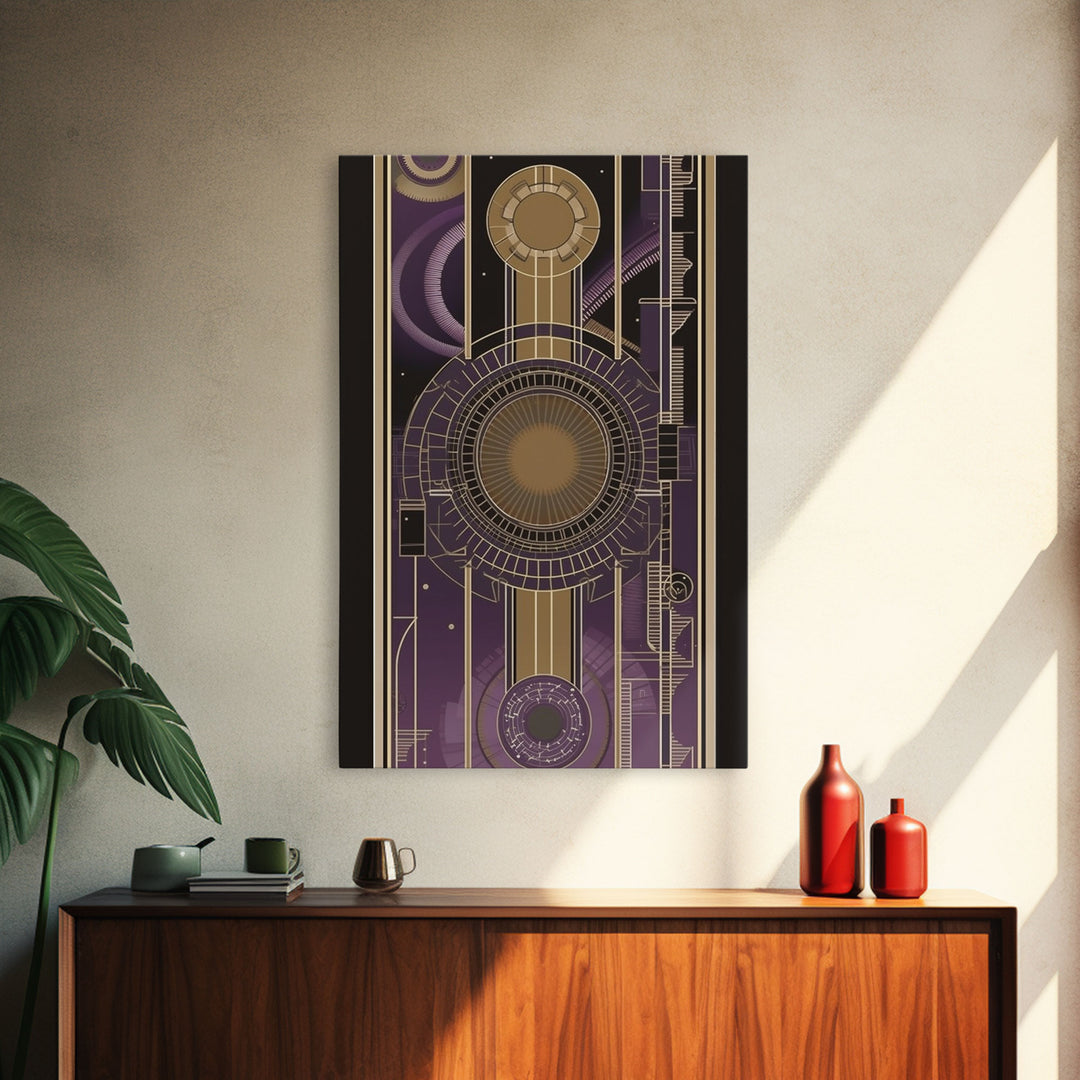 Midcentury Modern Wall art | Framed Canvas Print | Art Deco | Pattern art | Purple & gold art | Abstract art | Ornament art | Lines art