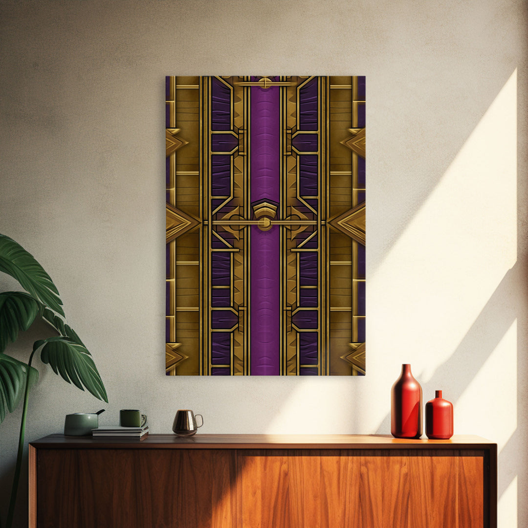 Midcentury Modern Wall art, Framed Canvas Print, Art Deco, Canvas Wall art, Gold & purple art, Geometric art, Colorful painting, Wall art