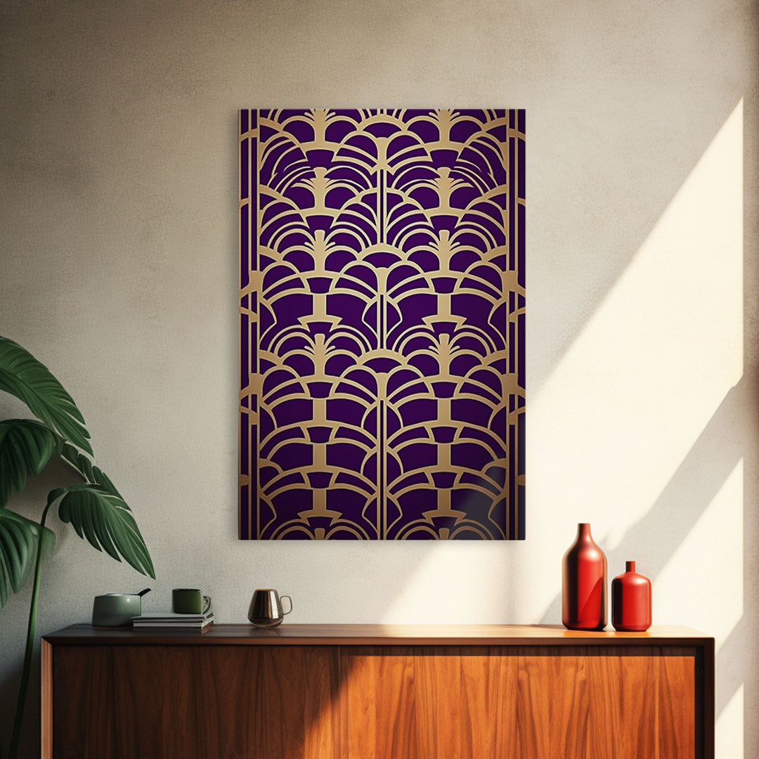 Midcentury Modern Wall art - Framed Canvas Print - Art Deco-  Office decor - Purple & gold art - Ornament art - Abstract art - Geometric art