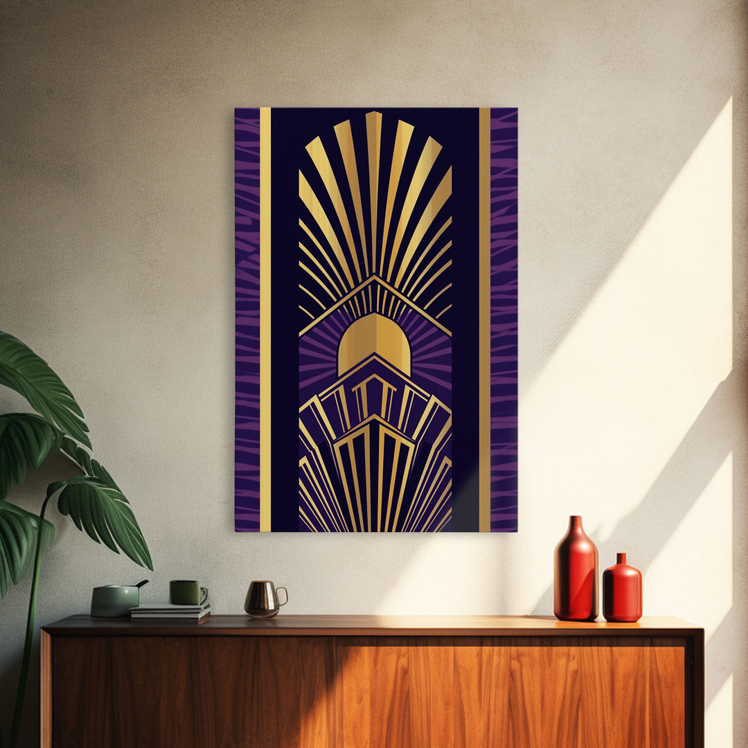 Midcentury Modern Wall art - Framed Canvas Print - Art Deco - Wall art - Purple & gold art - Ornament art - Patterns art - Geometric art