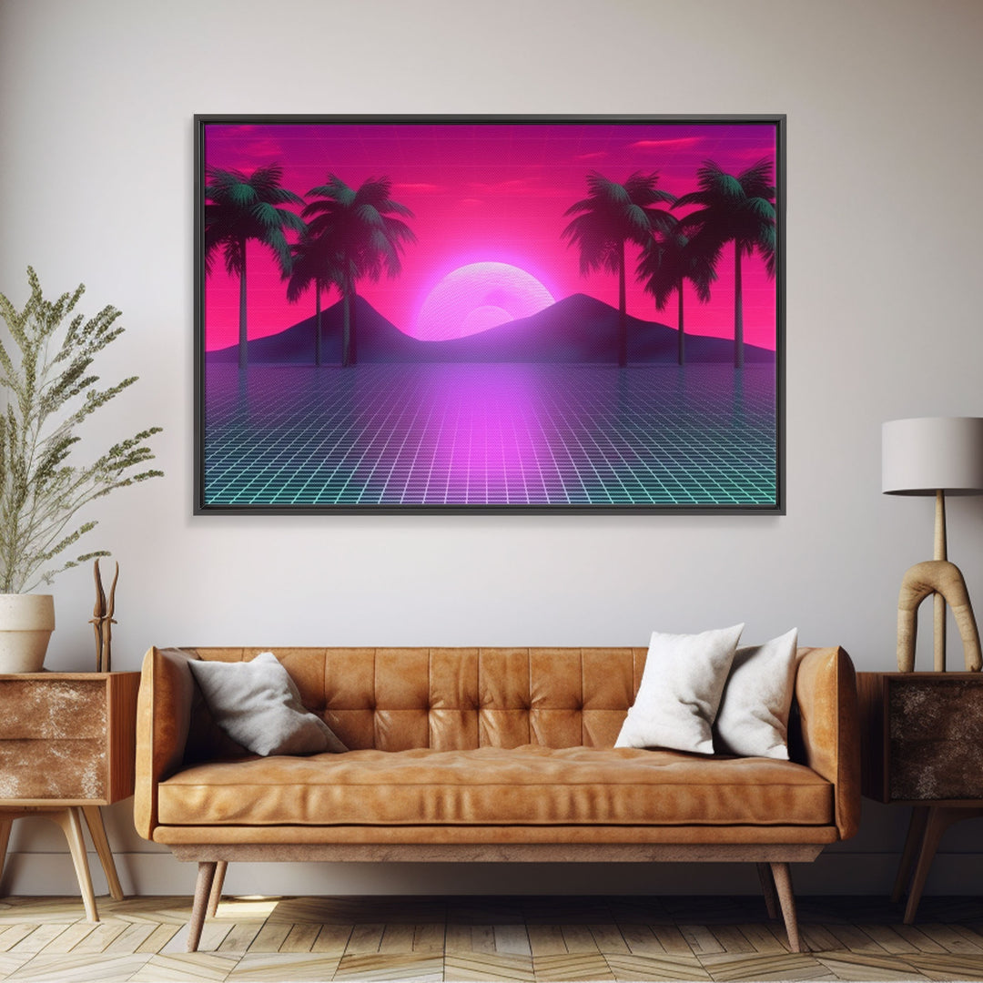 Landscape Wall Art | Framed Canvas Print | Living room art | Vaporwave Style | Retro | Neon Art | Wonderful art | Portrait | Outrun Style