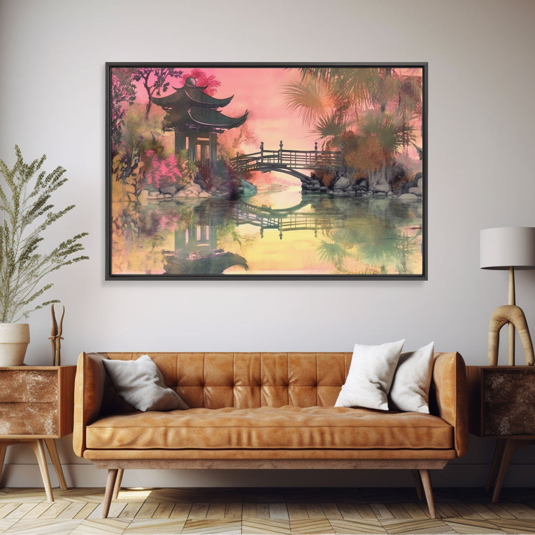 Oriental painting Wall art, Framed Canvas Print, Pop Art Style, Living room art, Original painting, Canvas art, Nature art, Japanese Pagoda