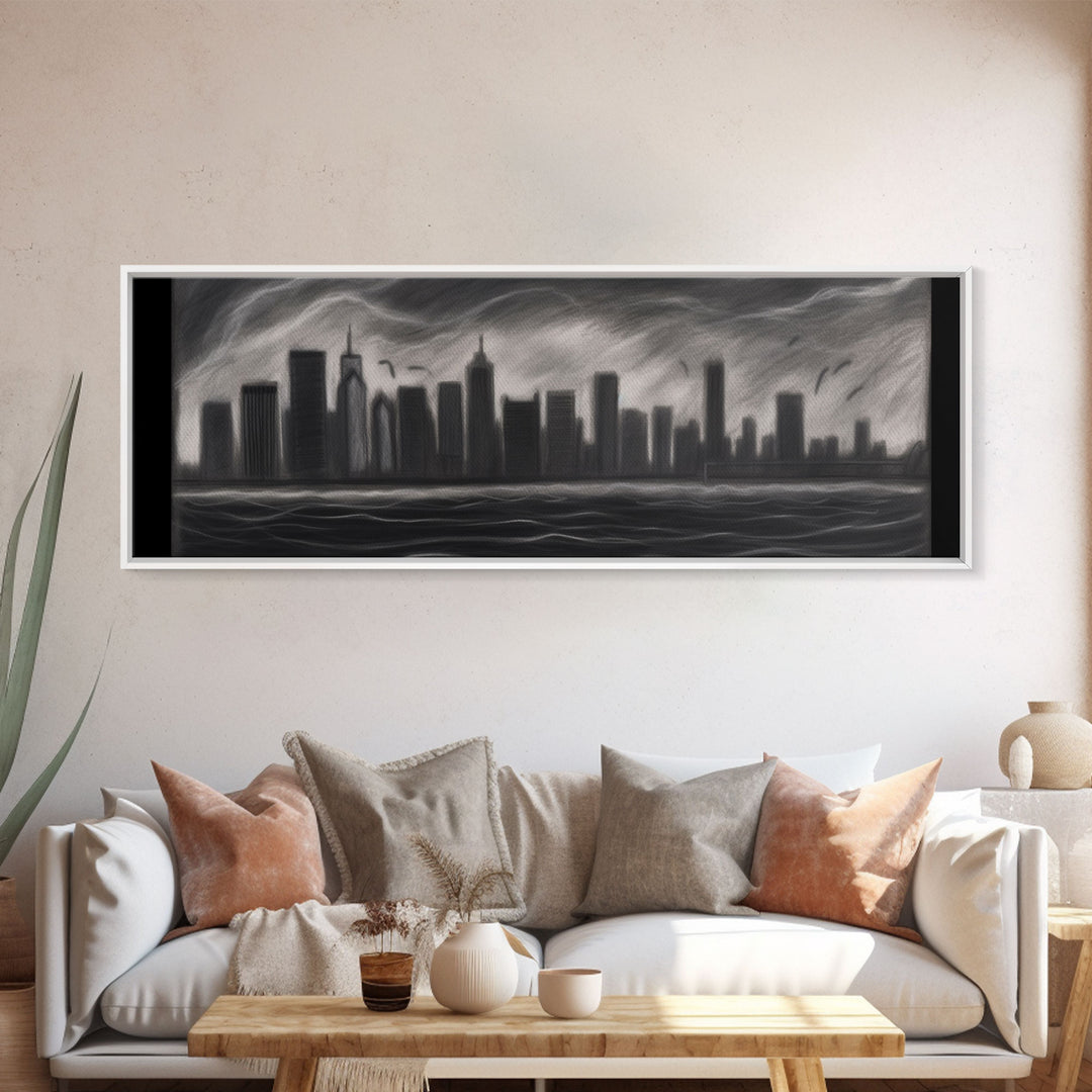 Cityscape Pencil Sketch Canvas Print, Buildings, Skyline, Urban Art, Large Urban Art Print, Wall Decor, Panoramic, Wall Art, Canvas Print