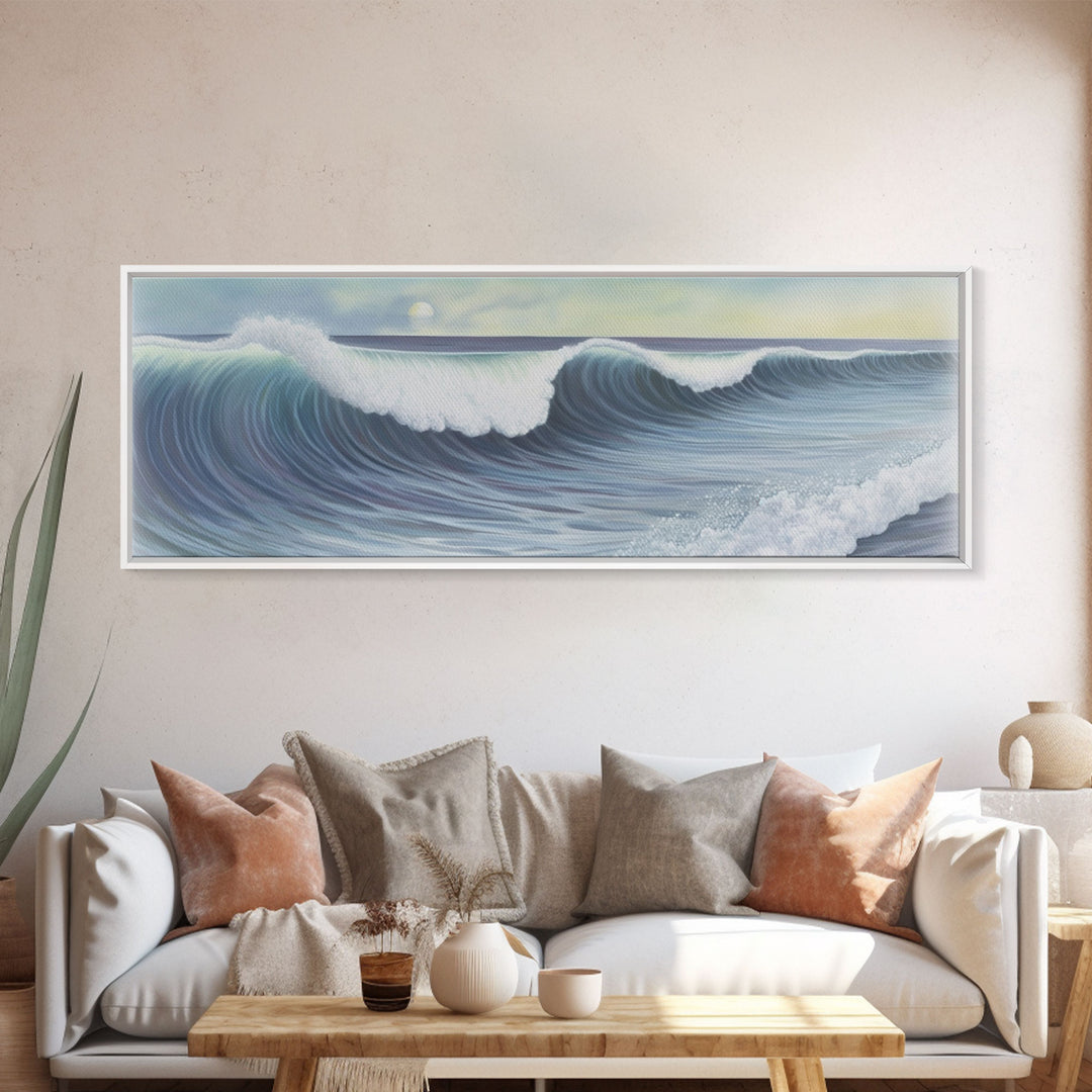 Ocean Waves Wall Art Canvas Print, Minimalist Ocean Art, Seascape Wall Decor, Green Ocean Wall Art, Panoramic, Wall Art, Canvas Print