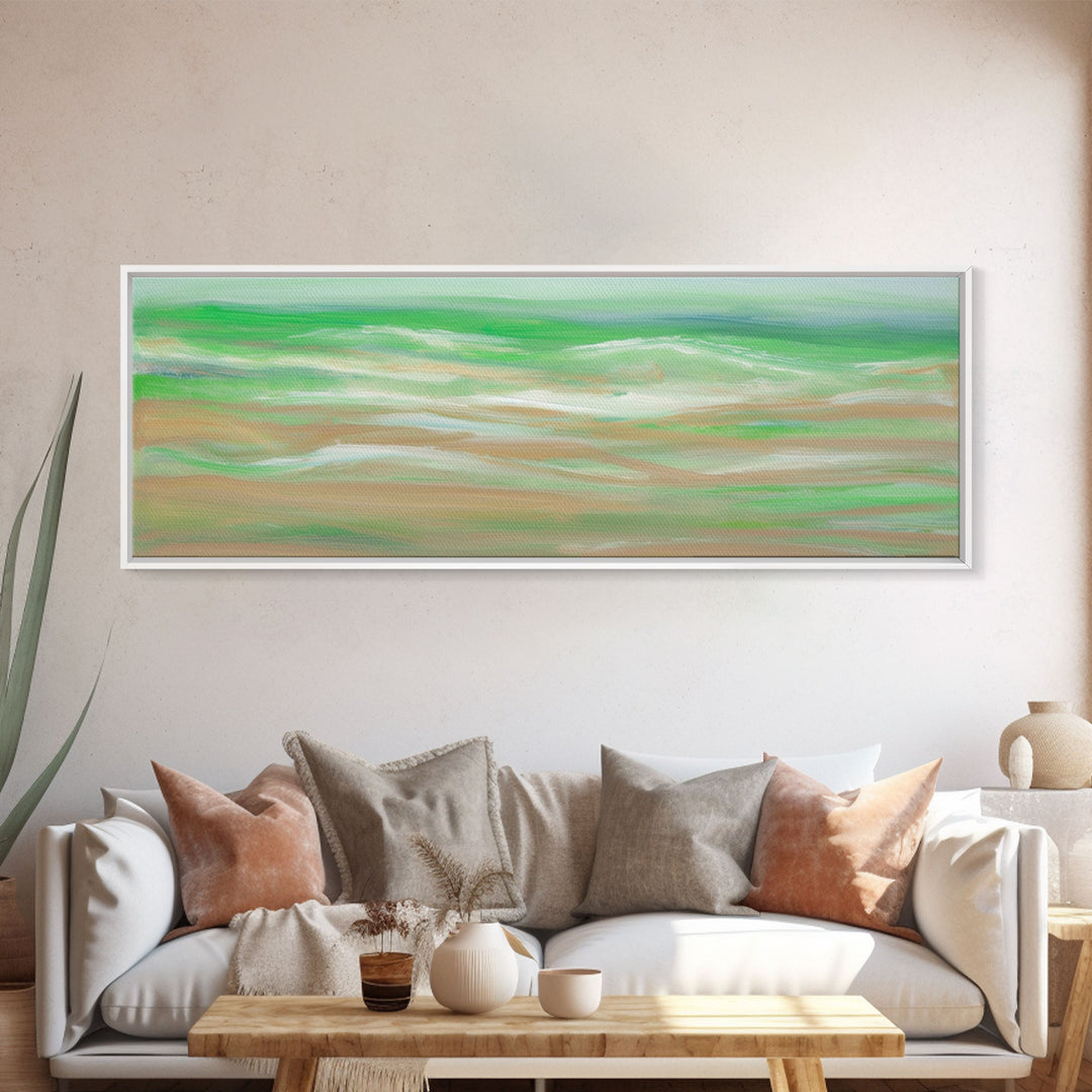 Abstract Green Ocean Wall Art Canvas Print, Minimalist Ocean Art, Seascape Wall Decor, Wall Art, Panoramic, Wall Art, Canvas Print