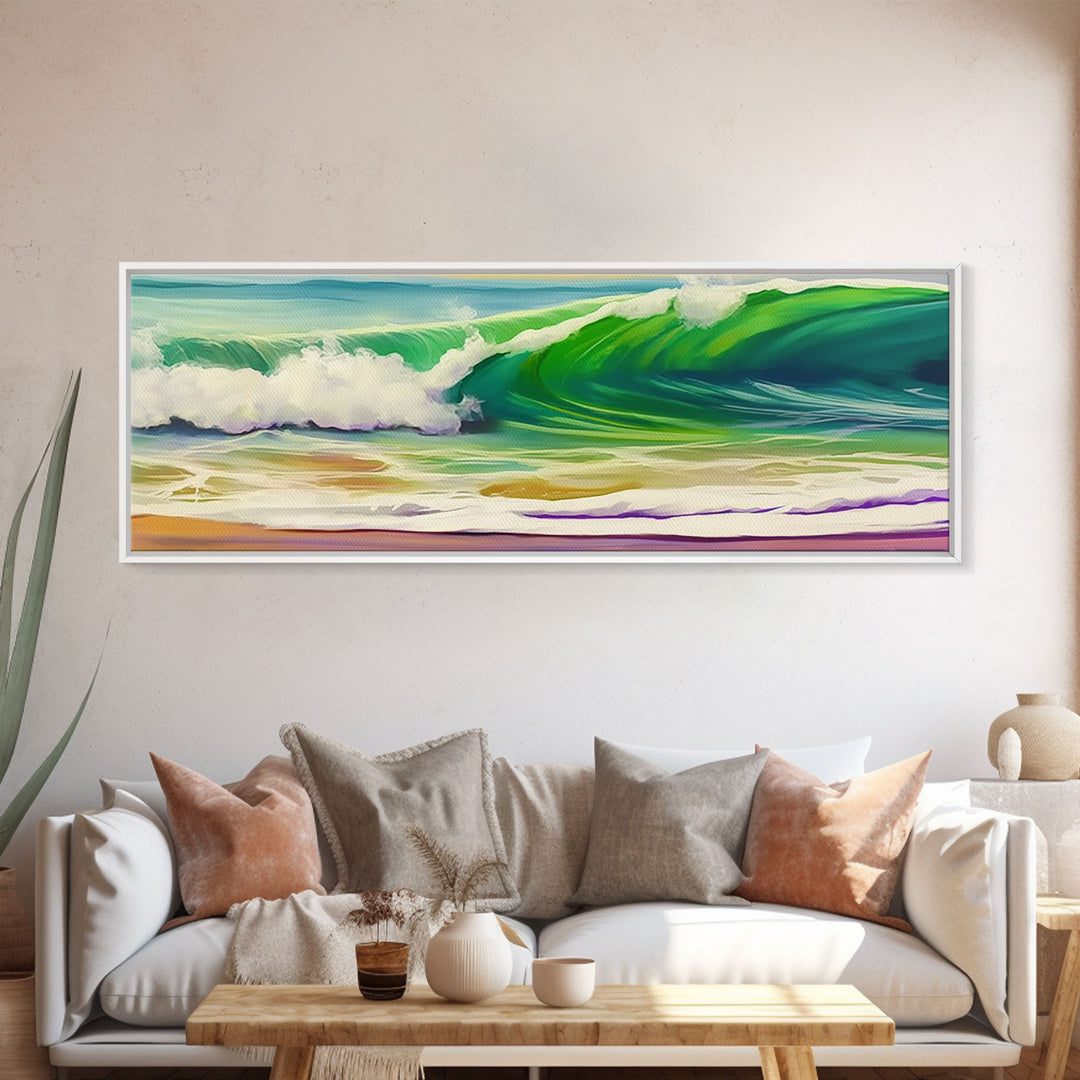 Green Ocean Wall Art Canvas Print, Seascape, Ocean Wall Art Framed, Ocean Waves Wall Art, Wall Decor, Panoramic, Wall Art, Canvas Print