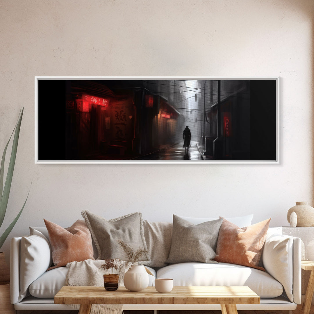 City Canvas Art Print, Asian City Art, Dark Night Street Art, Abstract Urban Art, Large Urban Art, Panoramic, Wall Art, Canvas Print