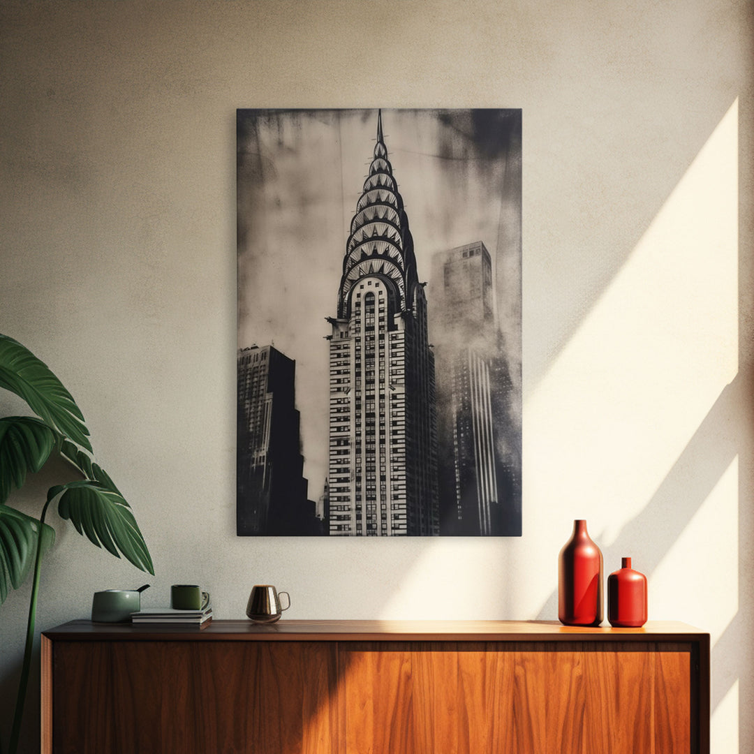 Chrysler Building Painting Framed Canvas Print, NYC Art, Art Deco Wall Decor, New York City Historic Art