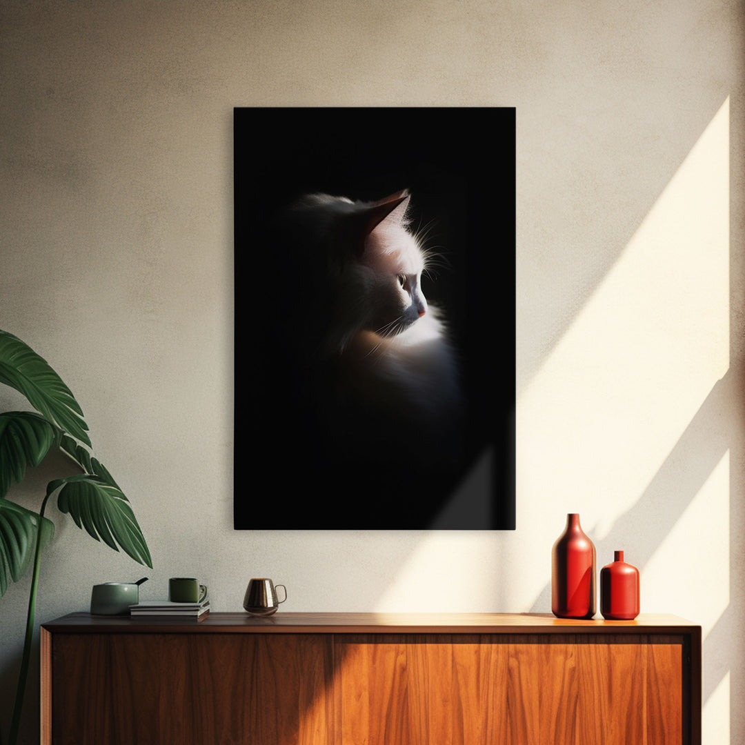 Portrait of a Beautiful Cat Sitting In The Sun, Framed Canvas Print, Cat Art, Cat Photography, Cat Wall Art