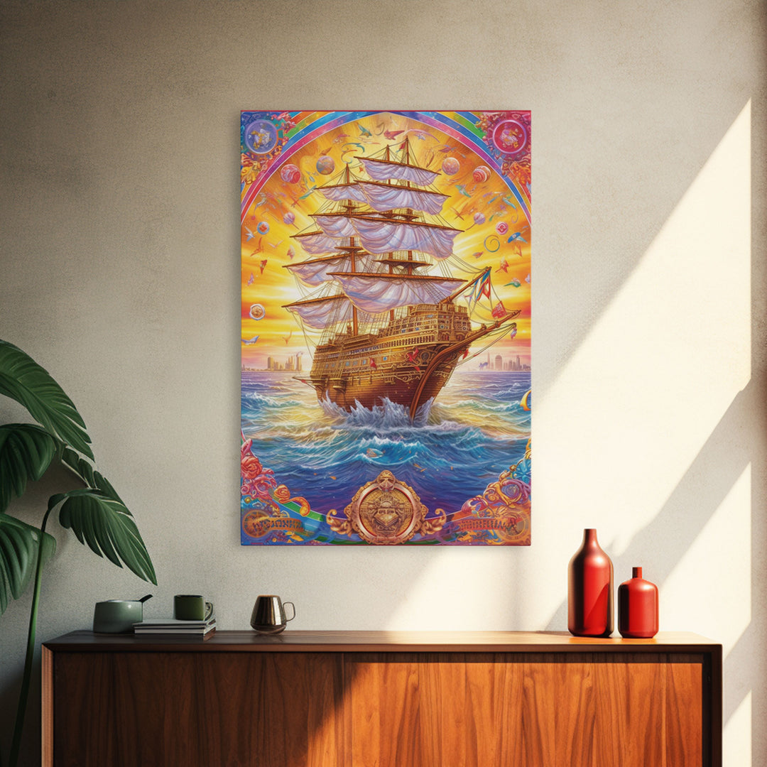 Filigree Pirate Ship Plaque Art, Framed Canvas Print, Fantasy Wall Art, Wall Decor, Pirate Wal Art, Gift For Him, Kid's Room