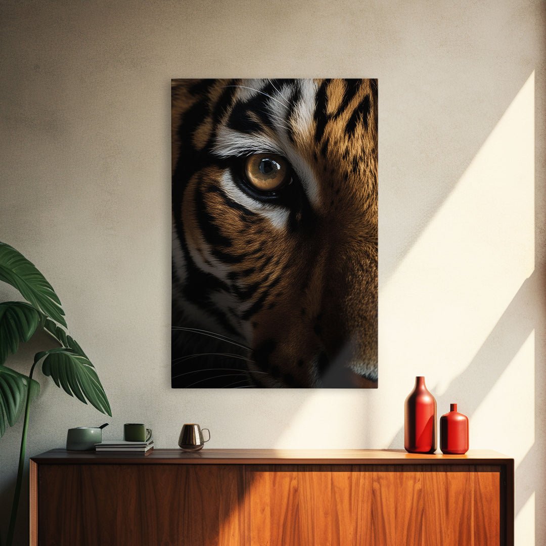 Eye Of Tiger, Tiger Portrait, Big Cat Art, Framed Canvas Print, Tiger Photography, Wildlife Photo, Wood Frame Art