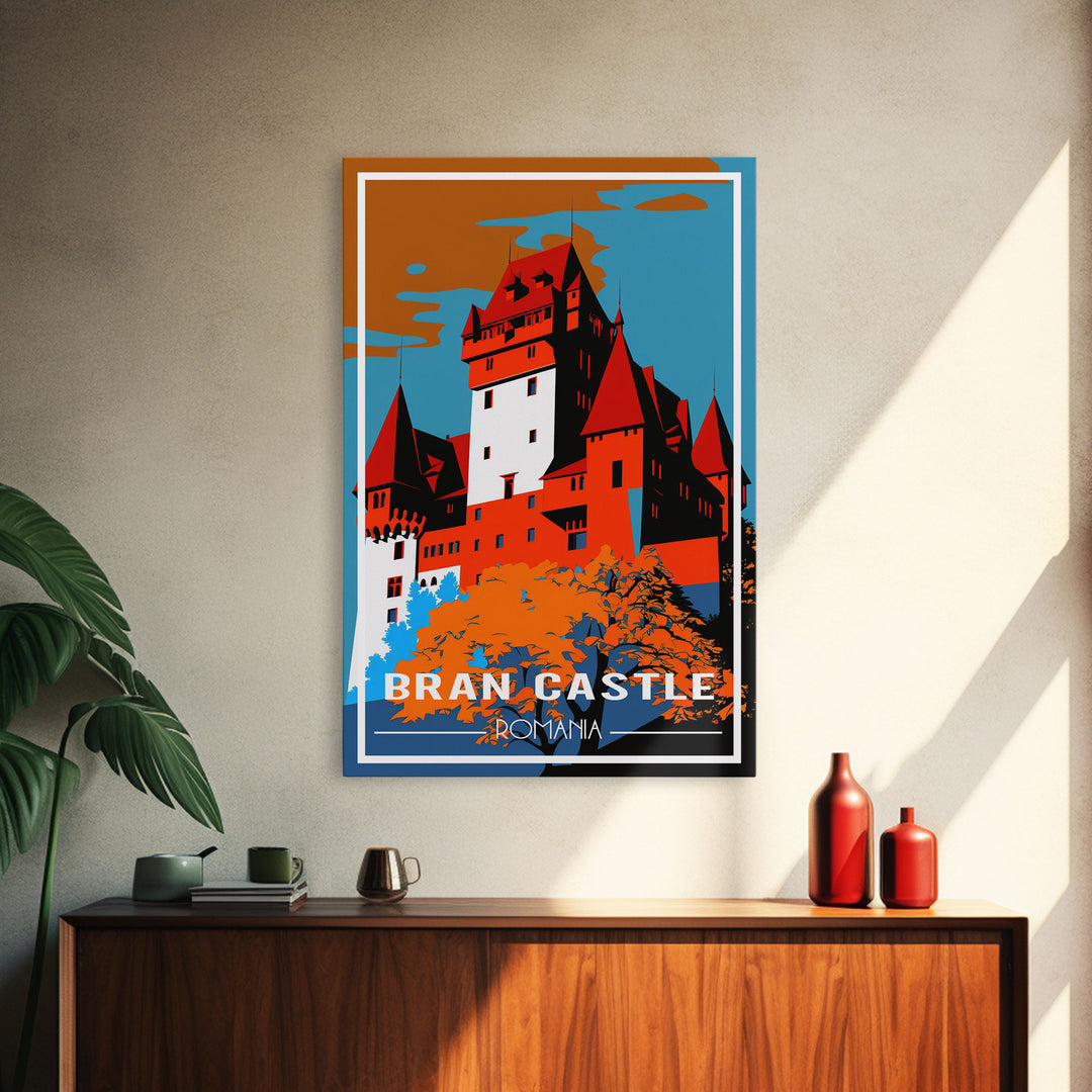 Romania Poster, Bran Castle, Romanian Art, Europe, Travel Wall Print, Travel Poster, Travel Artwork, Travel Wall Art, Canvas Wall Print