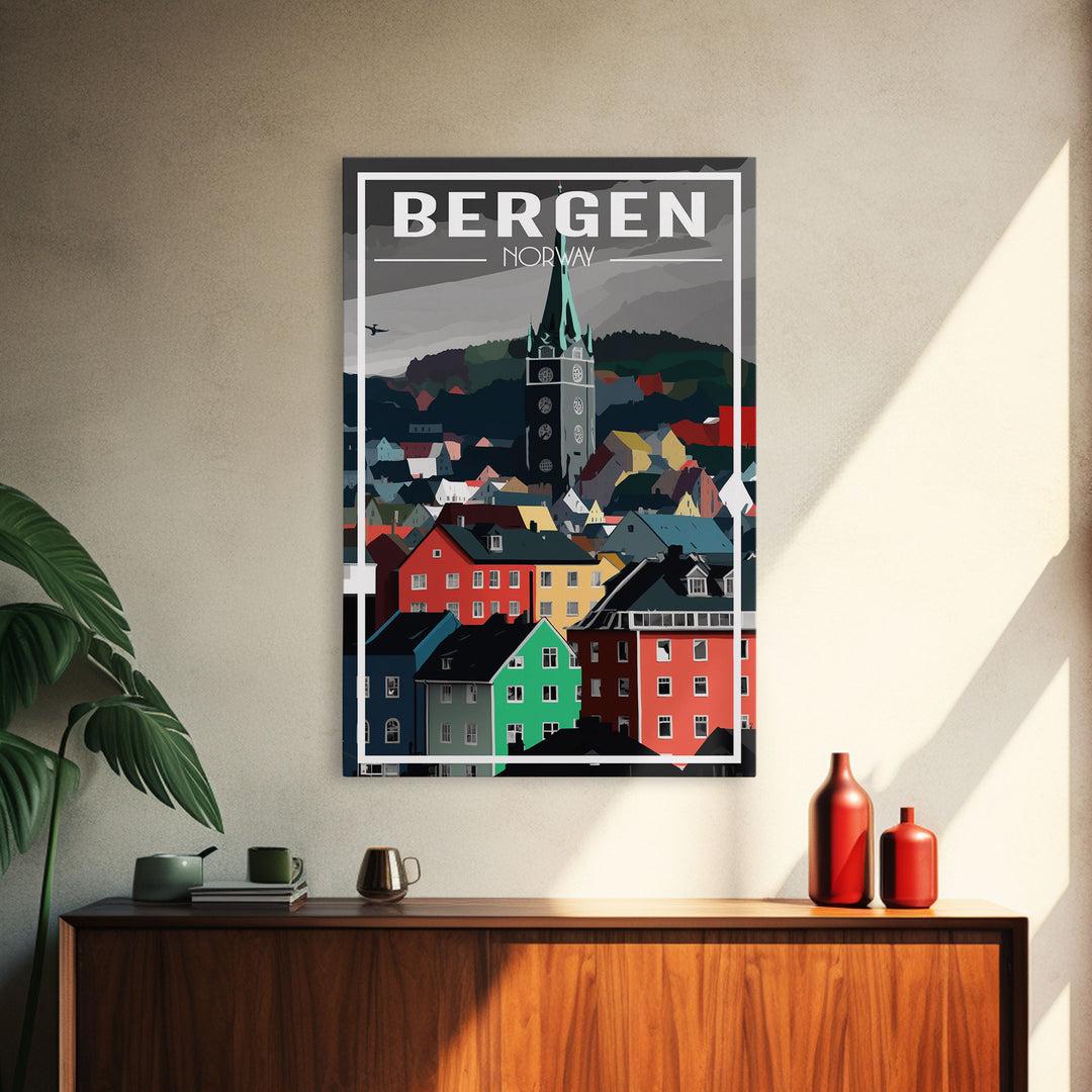 Bergen Wall Poster, NorwayPoster, Europe Wall Art, Norway Art Print, Travel Wall Print, Travel Poster, Travel Wall Art, Canvas Wall Print