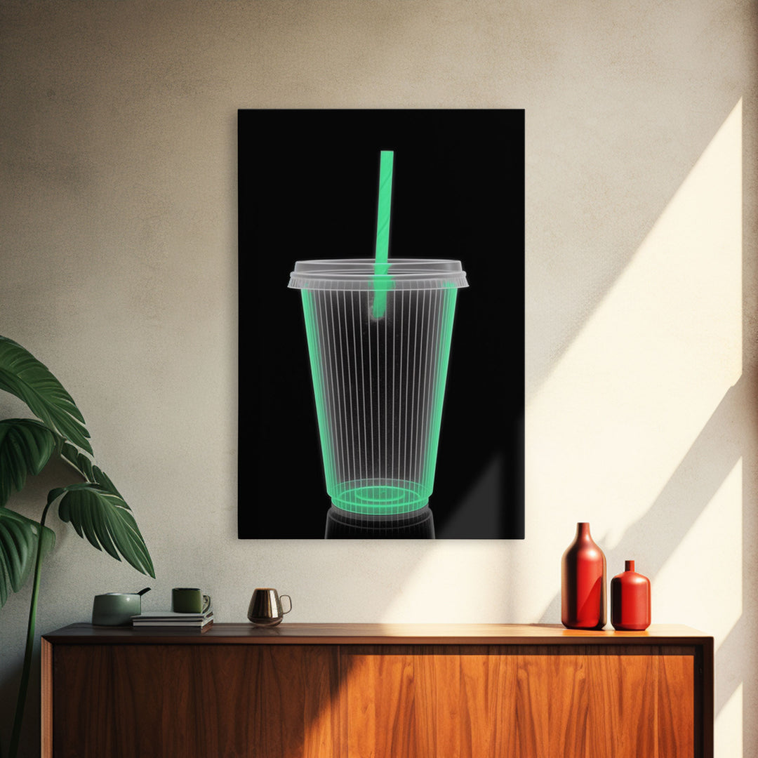 Disposable Plastic Cup Wall Art, Green Cup, Kitchen Wall Art, Minimalist Print, Wall Decor, Canvas Print, Wall Art, Framed Canvas