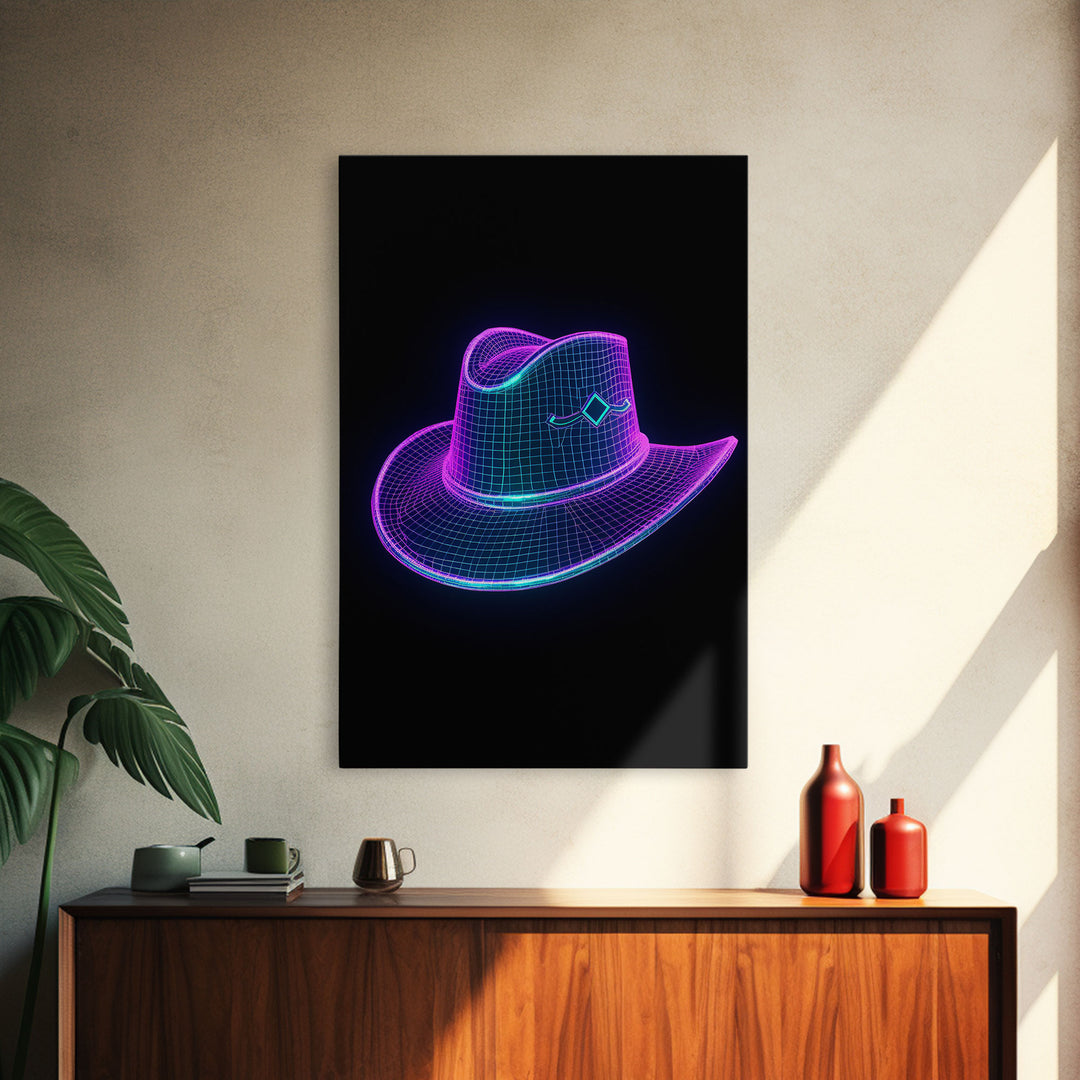 Purple Cowboy Hat Wall Decor, Cowgirl Hat Print, Western Art, 3D Art, Minimalist Print, Wall Decor, Canvas Print, Wall Art, Framed Canvas