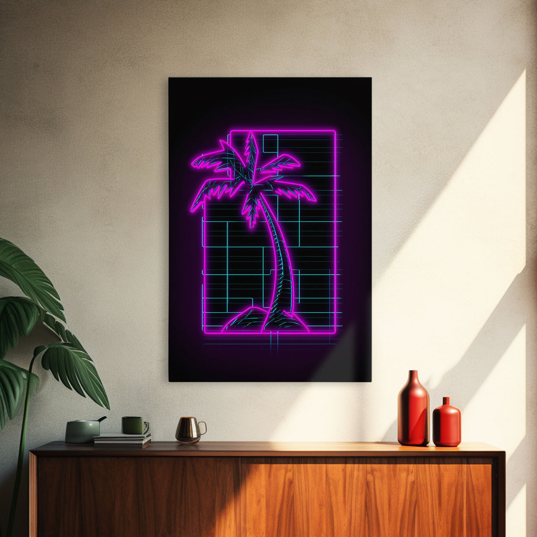 Purple Coconut Tree Wall Art, Tree Art, Nature Print, Tropical Art, Minimalist Print, Wall Decor, Canvas Print, Wall Art, Framed Canvas