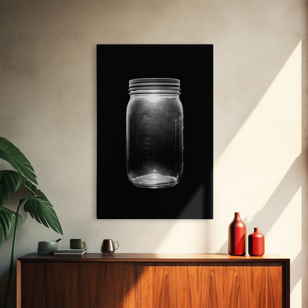 Mason Jar Wall Art, Jar Art Print, Black And White Art, Minimalist Art, Wall Decor, Canvas Art, Wall Art, Framed Canvas Wall Decor