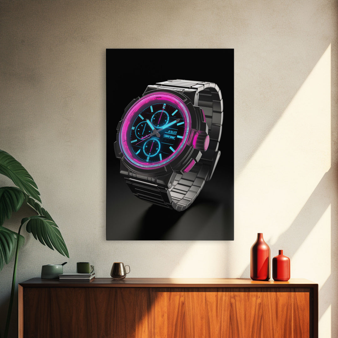 Wrist Watch Wall Decor, Retro Watch Wall Art, Pink, Teal, Minimalist Print, Wall Decor, Canvas Print, Wall Art, Framed Canvas