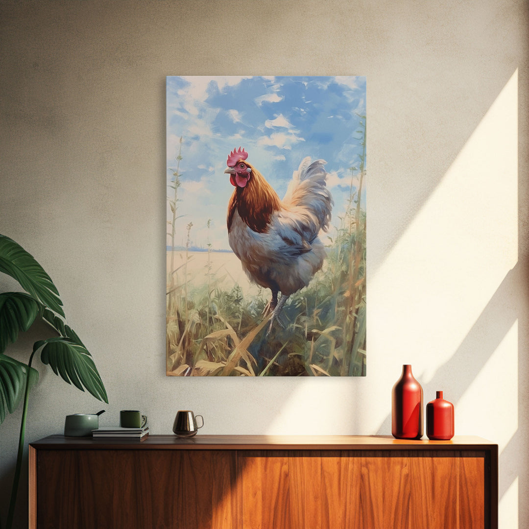 Rooster Wall Art, Rooster Painting, Farmhouse Art, Country Wall Art, Minimalist Wall Art, Wall Decor, Canvas Print, Wall Art, Framed Canvas