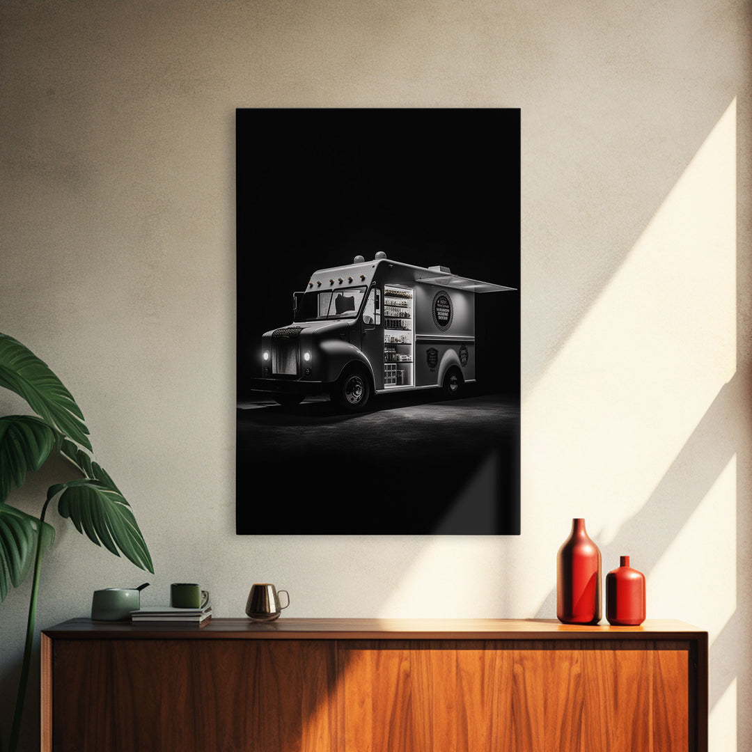 Food Truck Wall Art, Truck Wall Decor, Food Art, Black And White Art, Minimalist Print, Wall Decor, Canvas Print, Wall Art, Framed Canvas