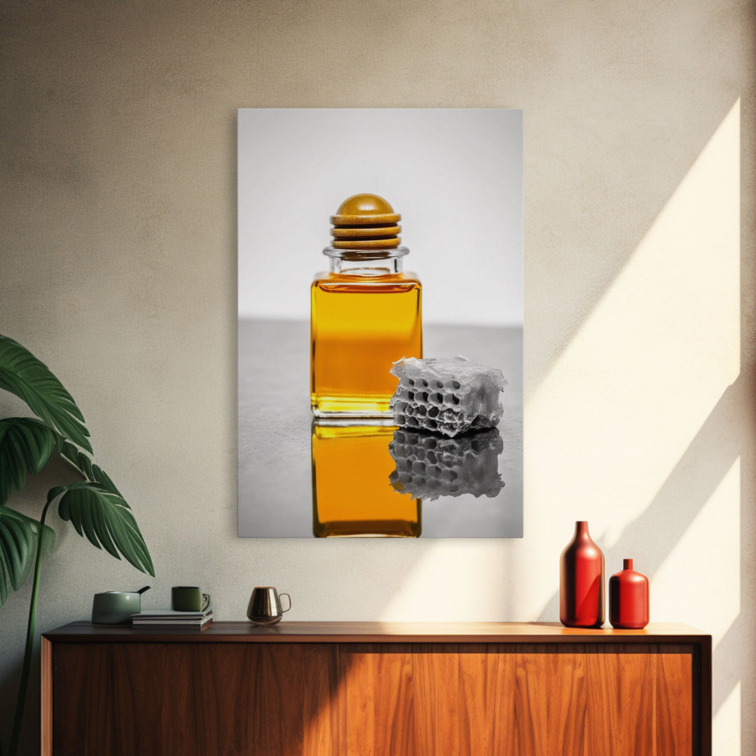 Honey Bottle Wall Art, Kitchen Wall Art, Honey Jar Print, Minimalist Art, Wall Decor, Canvas Art, Wall Art, Framed Canvas Wall Decor