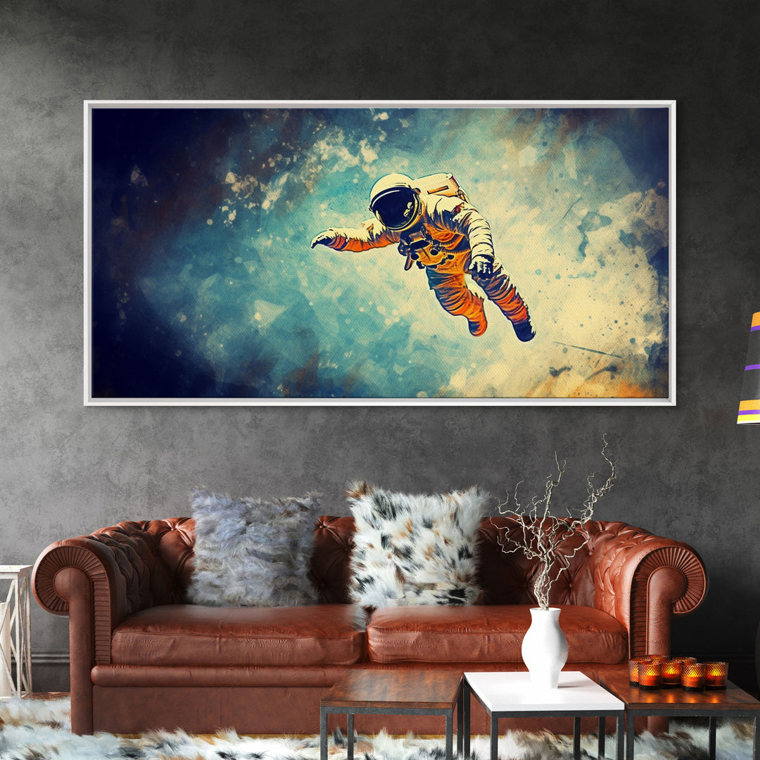 Astronaut In Space Wall Decor, Galaxy Wall Art, Outer Space Wall Art, Panoramic Wall Decor, Canvas Print, Wall Art, Framed Canvas Art