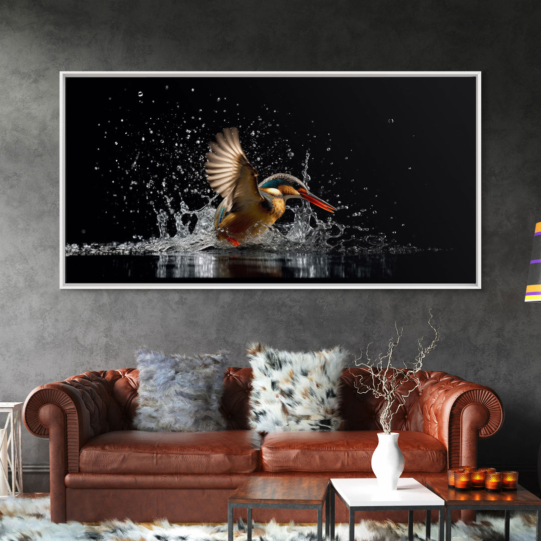 Kingfisher Wall Decor, Bird Wall Art, Nature Wall Decor, Animal Wall Art, Panoramic Wall Decor, Canvas Print, Wall Art, Framed Canvas Art